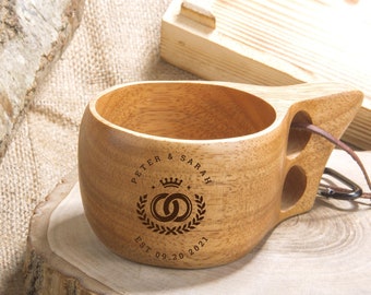 Personalised / Custom Engrave Kuksa Travel Wooden Mug & FREE spoon, Memory Camping Family Cup/Housewarming/ Groomsmen/ Father Gift for Him