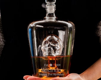 Engraved Whiskey Scotch Spirit Tequila Skull Decanter/ Carafe, Personalised Custom Premium Whisky Birthday, Groomsmen, Bar Gift for Dad/ Him
