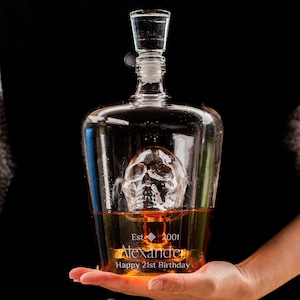 Engraved Whiskey Scotch Spirit Tequila Skull Decanter/ Carafe, Personalised Custom Premium Whisky Birthday, Groomsmen, Bar Gift for Dad/ Him