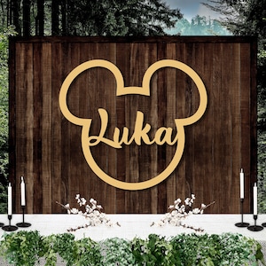 Mickey-Namensschild-Reifen, Geburtstag/Taufe/Taufparty, personalisierte Laser-Cut-Event-Neugeborene-Baby-Maus-Beschilderung, Partyraum-Wanddekoration