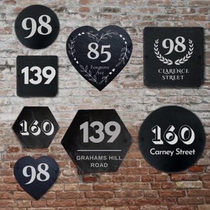 Personalised Slate Door Number Plaque/ House Name Sign/ Charcoal Plate Custom Engraved Gate/ Rustic Farmhouse Signage/ House Warming Gift
