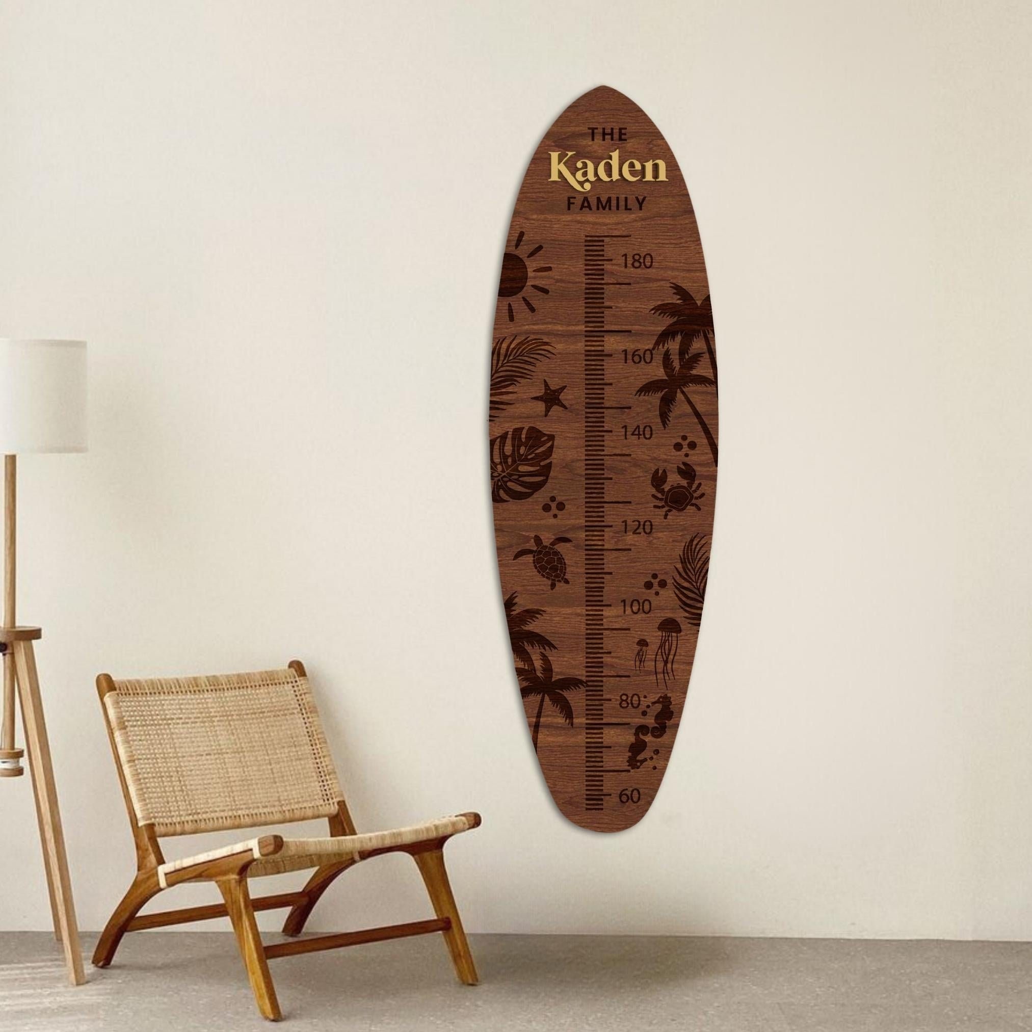 Surf Boared Ruler Custom 3D Raised Name Wooden Surfboard Height Chart, Personalised Laser ...