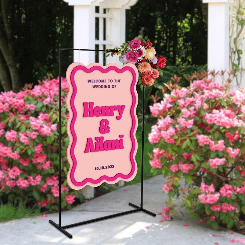 Wave Sign Frame Custom Double Acrylic Wave Wedding Welcome 3D Sign, Personalised Mirror ...