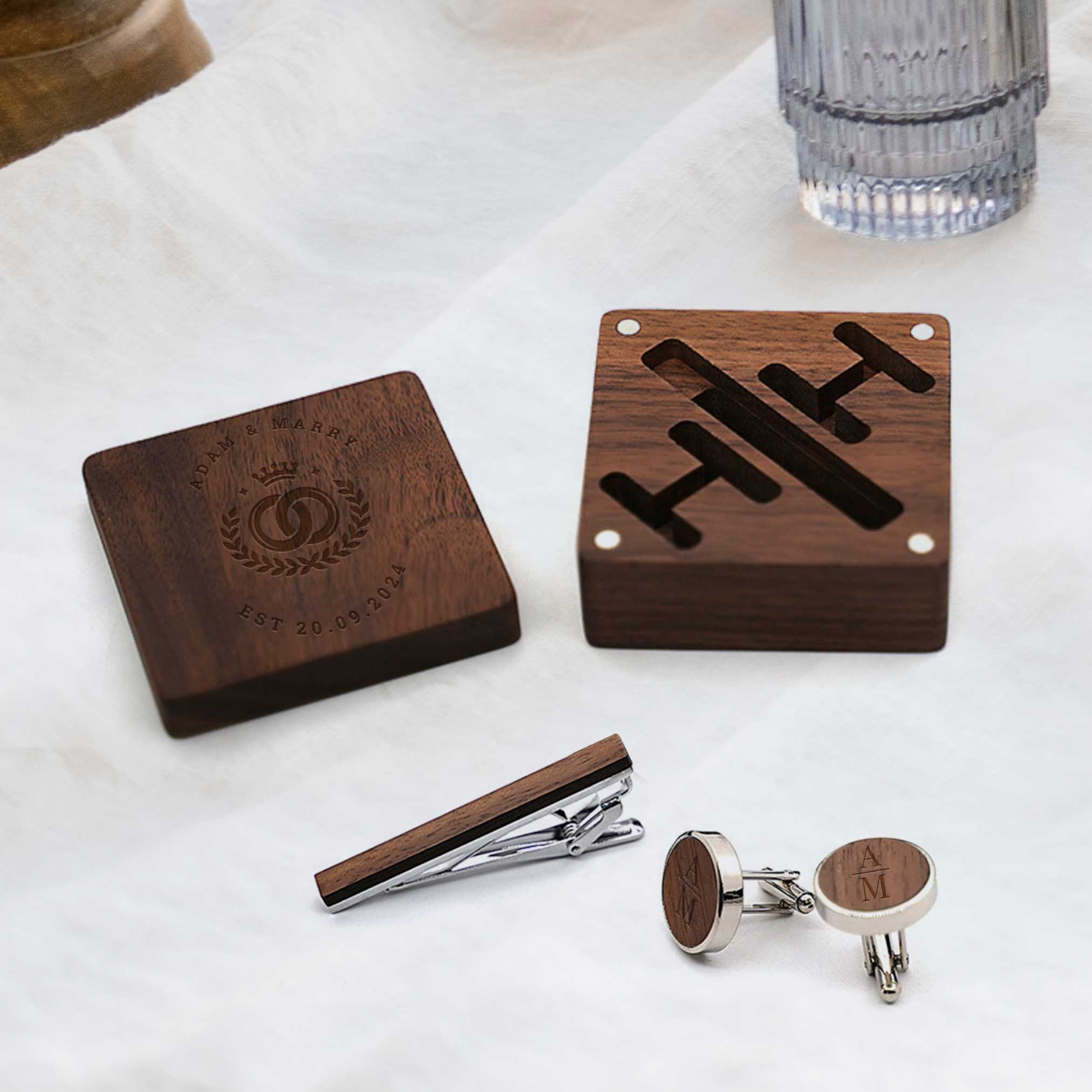FRCOLOR Boîte De Rangement En Bois Pour Boutons De Manchette Et Pinces à Cravate - Élégant Étui Homme