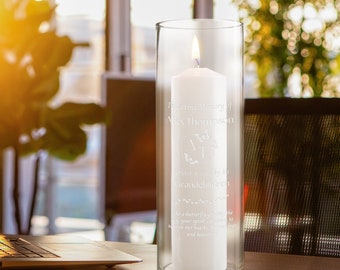 Personalised Memorial Cylinder Glass Vase Candle Holder, Custom Engraved In Loving Memory, Funeral Celebration, Prayer, Loss Wedding Gift