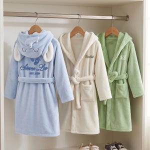Personalised Animal Hooded Kid Bathrobe, Custom Name Embroidered Baby Dressing Gown, Baby Teenager Ears Robe, Christening Birthday Xmas Gift