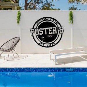 Enseigne personnalisée de cerceau au bord de la piscine Oasis Retreat, nom personnalisé acrylique piscine bar jardin/patio/deck art mural, cadeau de pendaison de crémaillère