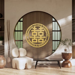 Personalised Name Date Traditional Asian Wedding Sign, Chinese Double Happiness 囍, Customised Hỷ Joy Tea Ceremony Signage, Event Wall Hoop