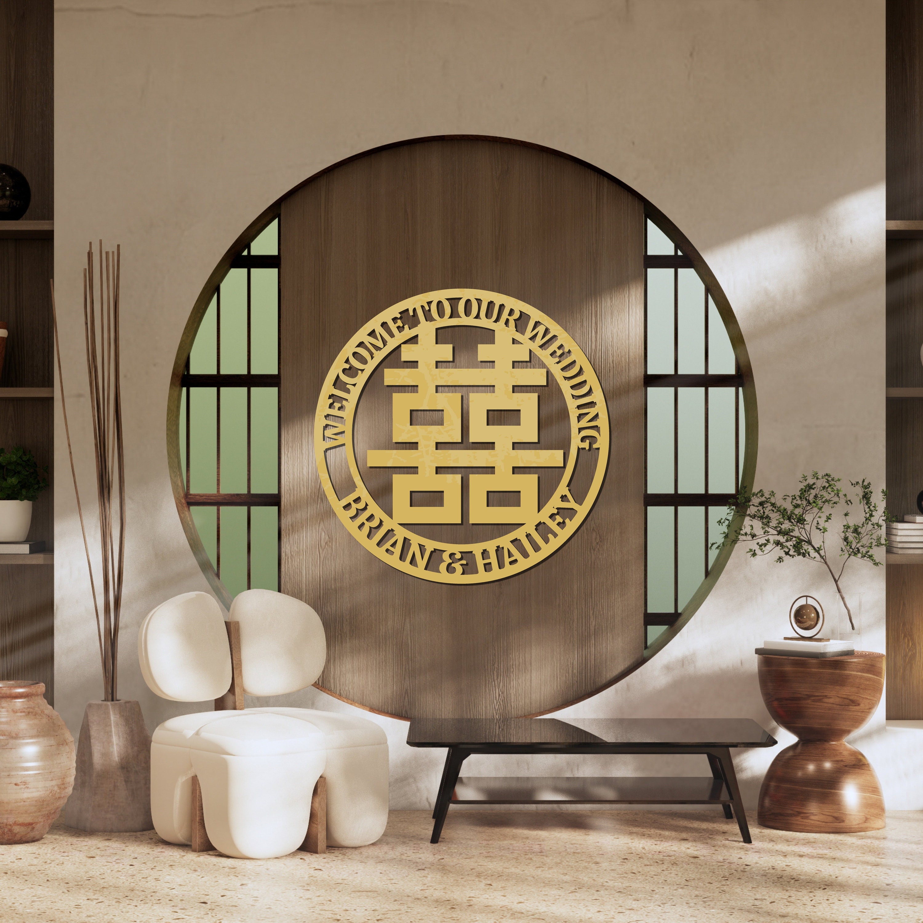 Personalised Name Date Traditional Asian Wedding Sign, Chinese Double Happiness 囍, Customised Hỷ Joy Tea Ceremony Signage, Event Wall Hoop