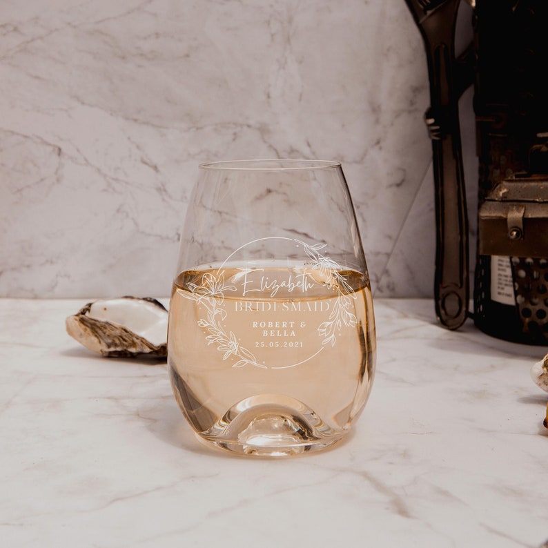 Engraved 460ml White Wine Slovakia Crystal Glass Personalised Custom Monogram Glassware Bridal Shower Corporate Gift for Mothers Day Grandma image 1