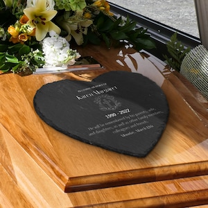 Personalised Memorial Heart Slate Sign, Custom Engraved In Loving Memory Garden Stone, Funeral Cemetery Plaque, Loss of Loved One Pray Gift