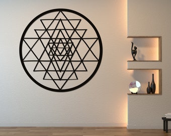 Custom Made Acrylic Wooden Sri Yantra Wall Art, Sacred Geometry Hanging Hoop Sign, Meditation Spiritual Room Decor Signage Housewarming Gift