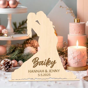 Espelho personalizado acrílico/madeira casamento casal lésbico silhueta jogo de mesa, cartão de mesa gravado personalizado, etiqueta de presente de agradecimento para lembrancinha de festa
