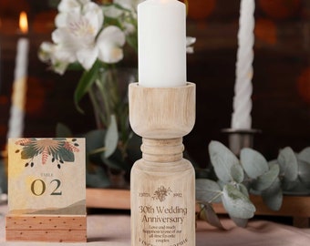 Personalised Wooden Candle Holder, Custom Engraved Logo Keepsake Wedding Favour, Teacher, Anniversary, Mother's Day, Housewarming Decor Gift