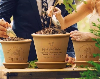 Custom Etched Couple Terracotta Pot & Saucer, Personalised Unity Tree Planting Wedding Ceremony Planter Housewarming Anniversary Garden Gift