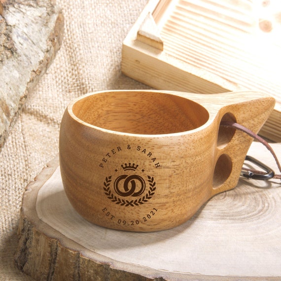 Personalised / Custom Engrave Kuksa Travel Wooden Mug & FREE spoon, Memory Camping Family Cup/Housewarming/ Groomsmen/ Father Gift for Him