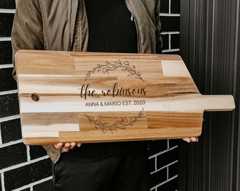 Queso de madera de acacia gigante personalizado / picar / tabla de cortar, boda personalizada grabada en madera / aniversario / inauguración de la casa / regalo de cocina