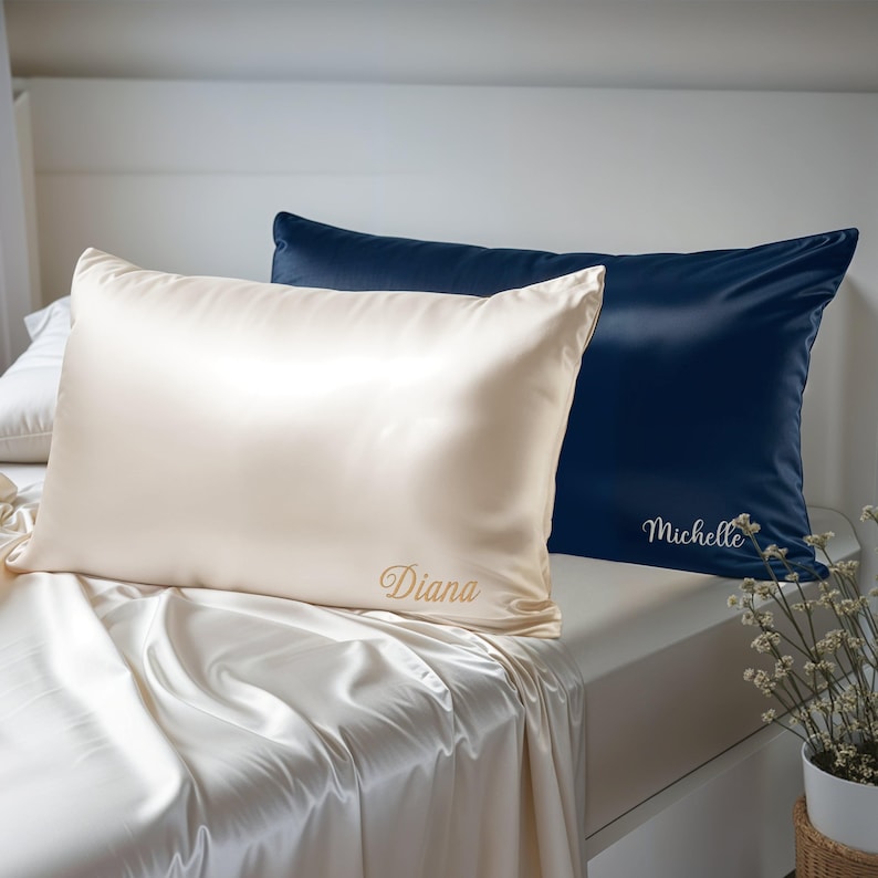 Personalised Embroidery Mulberry Pillowcase, Custom Embroidered Name Silk Skin Friendly/ Anti Frizz Hair Bedding, Birthday Housewarming Gift