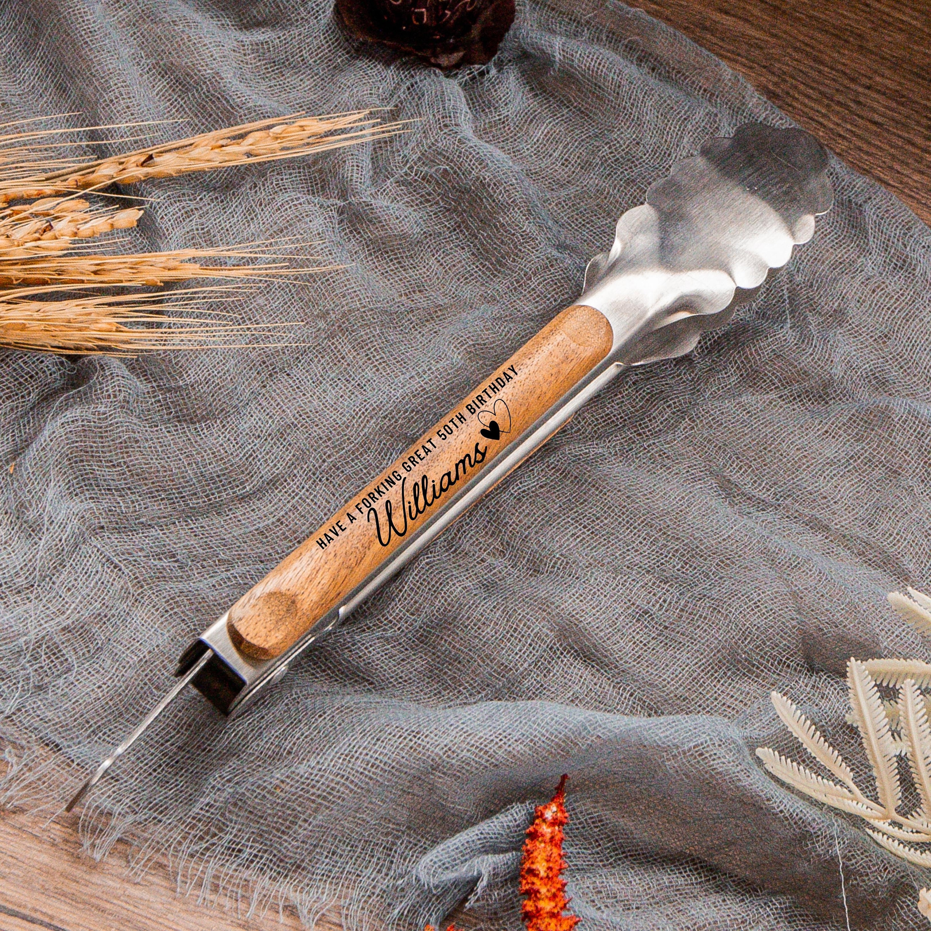 Personalised BBQ Tools Gift Set, Custom Laser Engraved Etching Barbecue Tongs & Spatula, Barbeque Grill Gift Him Dad Fathers Day GrillFather