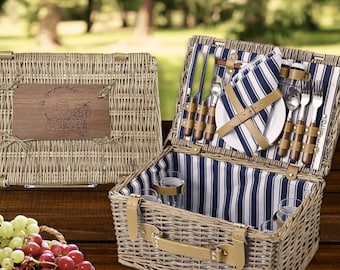Custom Engraved Cooler Picnic Wicker Basket 4 People, Travel, Beach, Park Anniversary, Housewarming, Wedding Carry Hamper, Personalised Gift