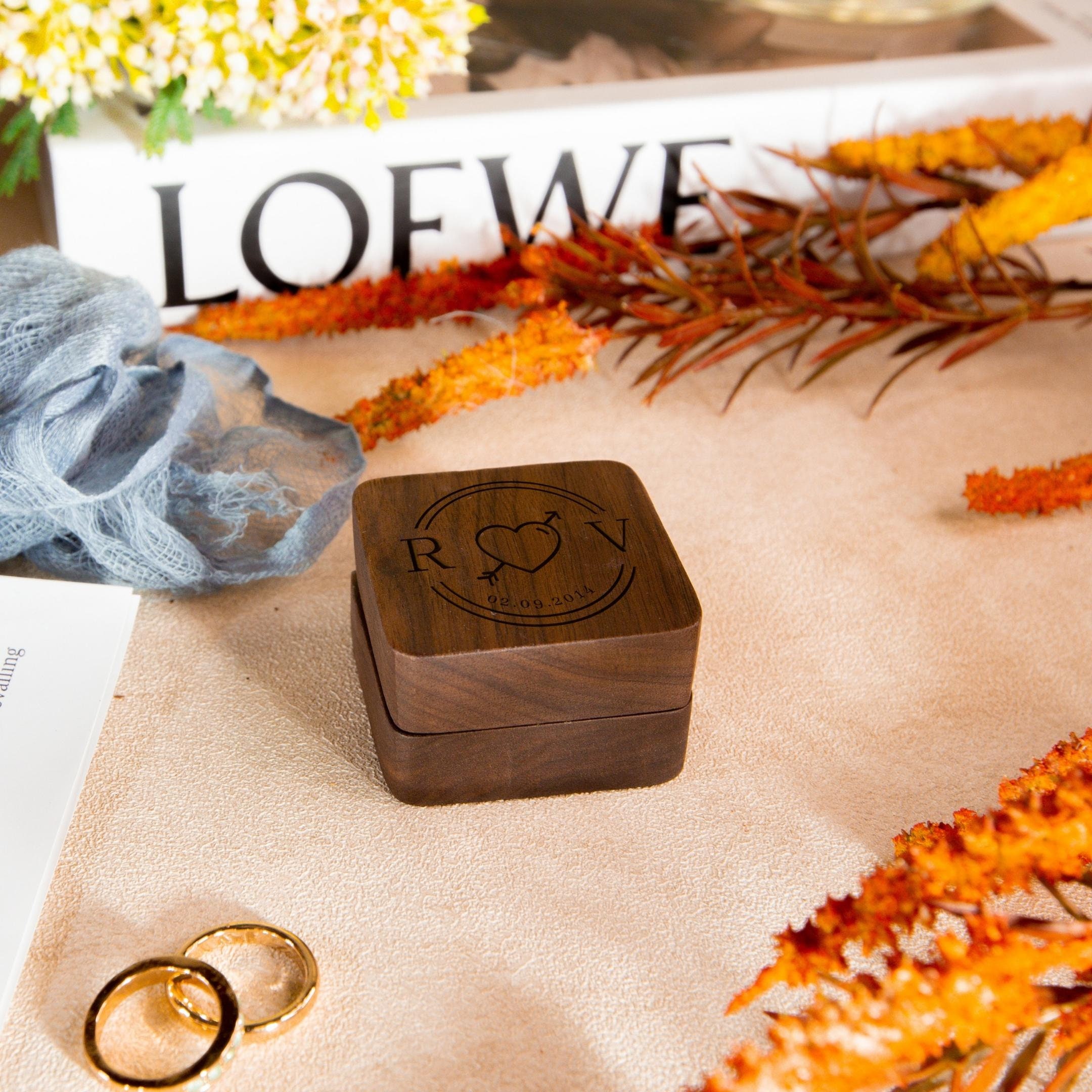 Personalised Wooden Engagement Rustic Ring Box, Custom Engraved ...