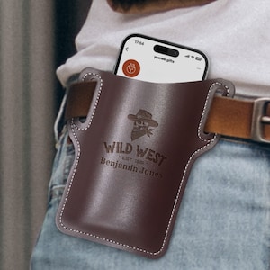 Custodia per cintura da viaggio in pelle personalizzata, custodia per telefono, barbiere inciso personalizzato, fiorista, tuttofare, marsupio artigianale, testimone dello sposo, regalo per il padre