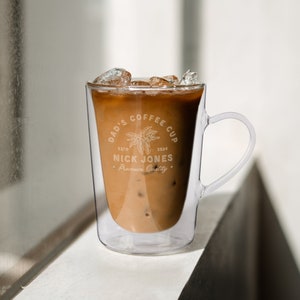 Personlig dubbelväggig isolerad kaffemugg i glas, graverad tekopp med bröllopspresent, mamma pappa födelsedag jul logotyp företagspresent