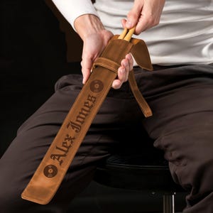 Par de baquetas 5A personalizadas e bolsa de couro sintético gravada, estojo para baquetas, bateristas de jazz/rock, músicos, pais, presente de Natal para casais