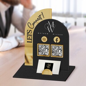 Personalised 3D Raised Acrylic Arch QR Code Social Business Sign & Card Holder, Custom Spa, Beauty, Cafe, Retail, Reception Display Signage