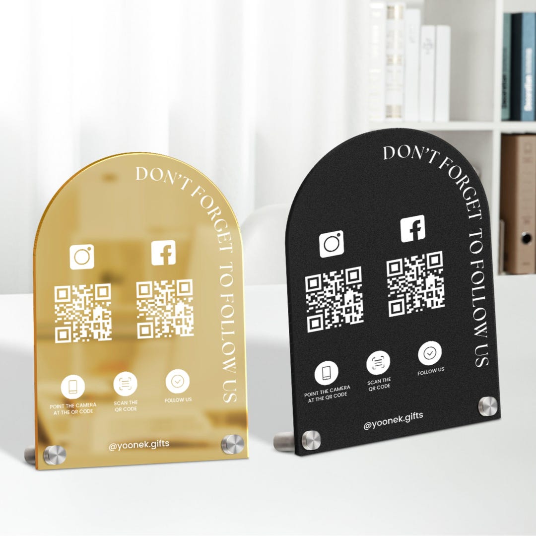 Personalised Acrylic Arch QR Code Follow Us Business Sign, Custom Print ...