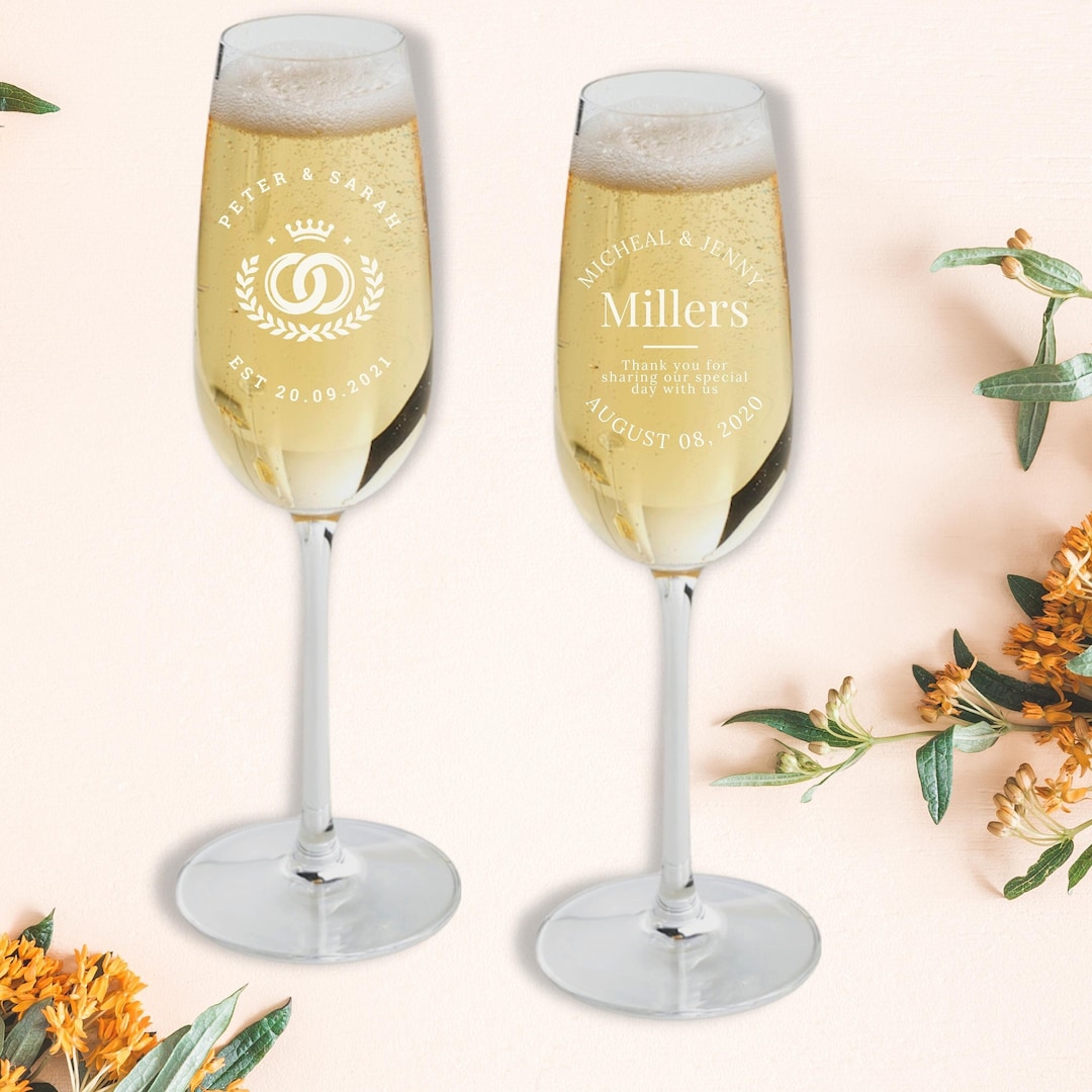 Personalised 220ml Champagne Glasses, Custom Engraved Monogram Wine