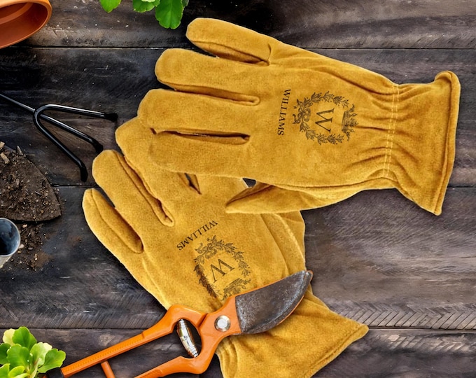 Personalised Genuine Leather Outdoor Wrist Gloves, Custom Engraved Logo Garden, Camping, BBQ, Fireplace Heat Protective Gloves, Mom Dad Gift