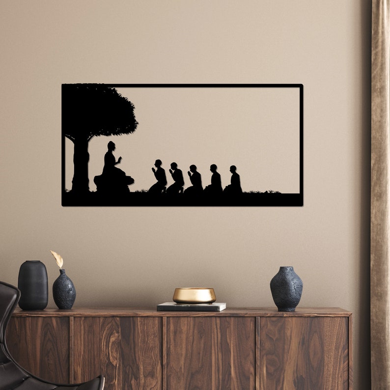 Custom Made Acrylic/ Wooden Buddha & Disciples Wall Accent, Buddhism Sign, Meditation Spiritual Yoga Studio, Room Decor Hoop, Zen Art, Housewarming Gift