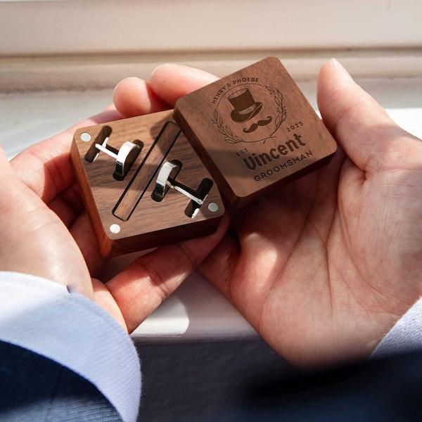 wooden cufflinks and tie clip