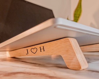 Personalized Portable Wooden Laptop Riser/ Notebook, Macbook Wood Stand Holder / Custom Engraved Office Desk Organizer/ Work From Home/ Gift