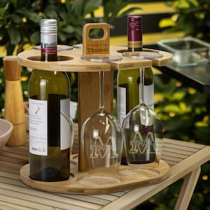 Personalised Bamboo Wine Rack & Engraved Stemware Glasses Holder, Home, Kitchen, Bar Decor, Custom Wedding, Anniversary, Housewarming Gift