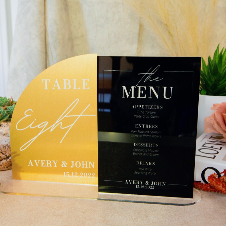 Custom Engraved Acrylic Wedding Table Bar Menu & Number Set ...