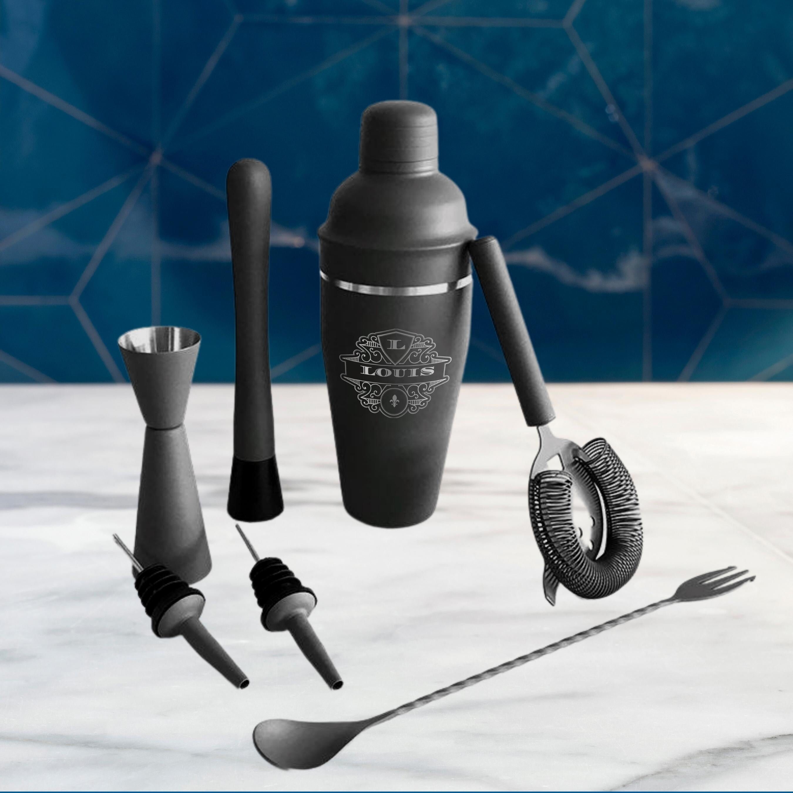 Engraved Steel Matte Black Cocktail/ Alcohol Shaker Set of 9 Barware, Personalised Custom Drink Mixer, Martini Bartender Tools, Gift for Him