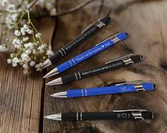 Custom Engraved Metal Ink Pen & Touchscreen Stylus, Personalised Ergonomic Ballpoint Digital Pens, Wedding Favours, Event Corporate Gifts