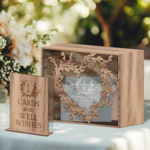 Contreplaqué personnalisé acrylique coeur arbre à souhaits boîte et enseigne, enveloppe nom personnalisée, cartes boîtes de mariage cadeau souvenir