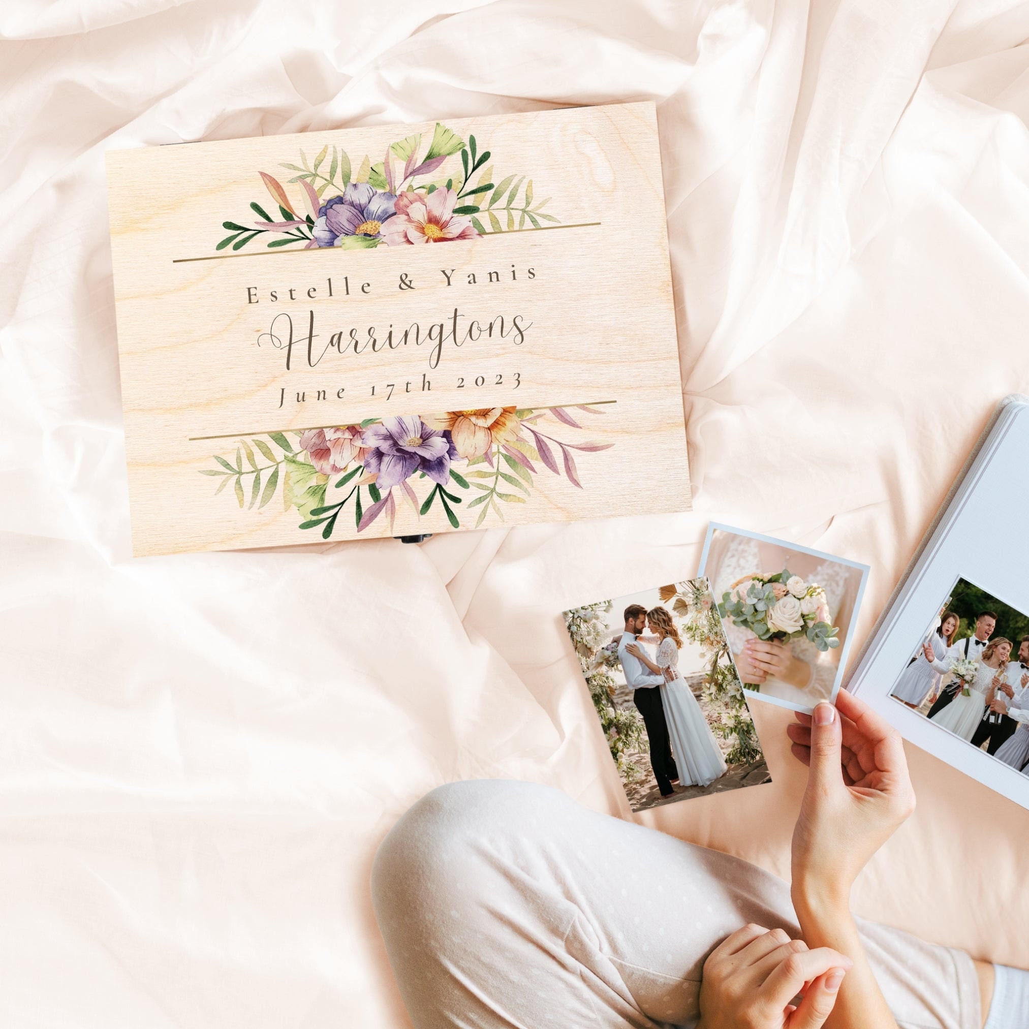 Personalised Printed Floral Wooden Keepsake Box, Custom UV Printed ...