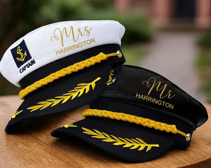 Custom Embroidered Unisex Captain Cap, Personalised Yatch Sailor, Nautical Boat Hat, Bachelor Hens Party, Groomsman, Bridesmaid Wedding Gift