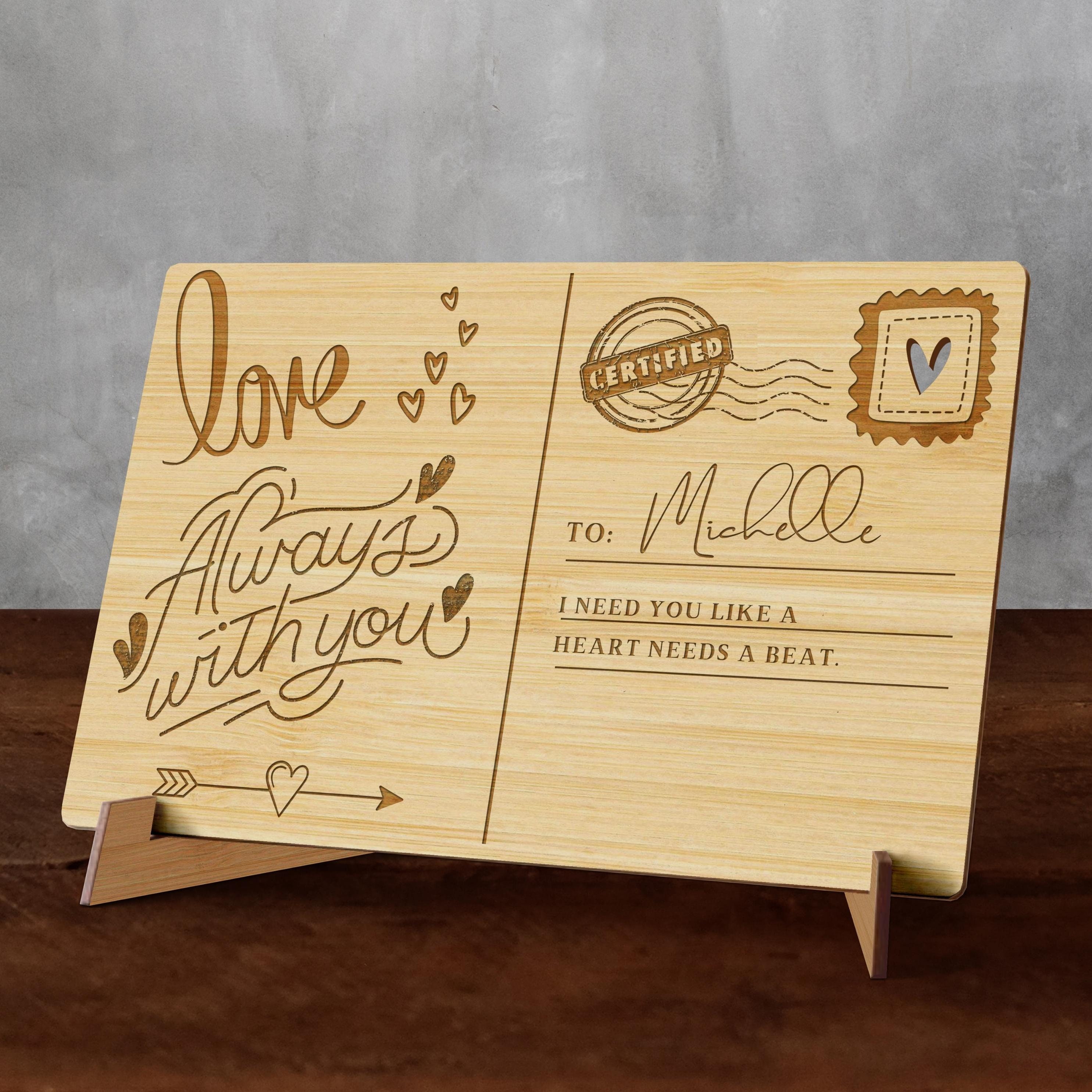 Personalised Wooden Valentine's Day, Anniversary Postcard, Custom