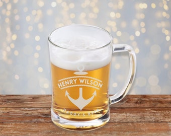 Personalised 600ml Classic Tankard Glass Beer Mug, Custom Logo Engraved Glass, Corporate/ Father/ Housewarming Gift, Wedding GroomsmenFavour