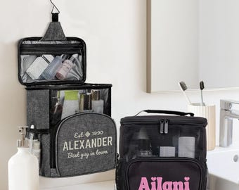 Neceser bordado personalizado, organizador de viaje para ducha, para colgar en el baño, con cremallera, ideal para acampar, regalo para padrinos de boda y damas de honor.