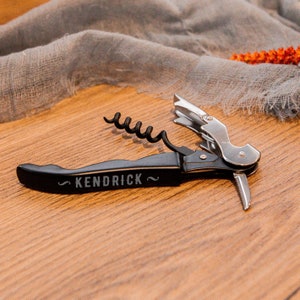Personalised Engraved Corkscrew Wine Bottle Opener, Engraved Multitool Utility Knife, Custom Wedding Favour, Groomsman/ Father&#39;s Day Gift