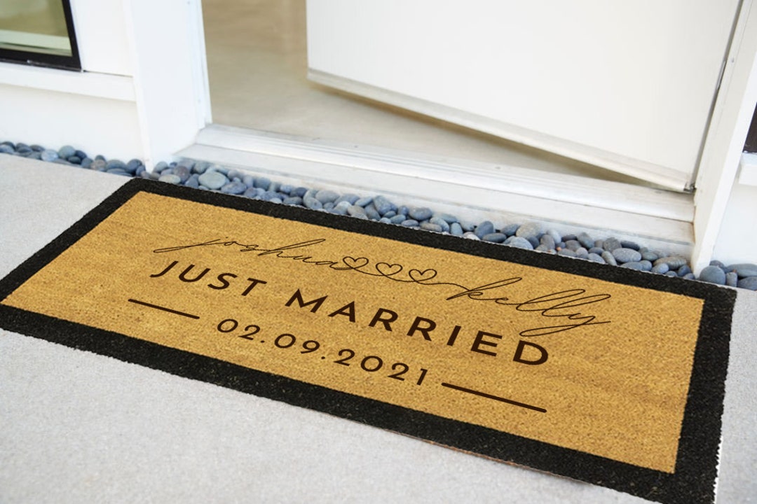 Engraved Big Black Border Doormat, Custom Personalised Initial/ Couple