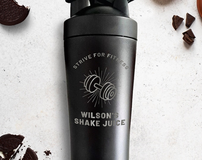 Personalised 25oz Insulated Protein Stainless Steel Shaker, Custom Engraved Gym Lover Matte Black Blender, Water Bottle, Work Out Dad Gift