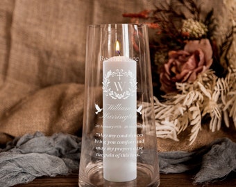 Personalised Memorial Tapered Glass Vase Candle Holder Custom Engraved In Loving Memory Funeral Celebration of Life Prayer Loss Wedding Gift