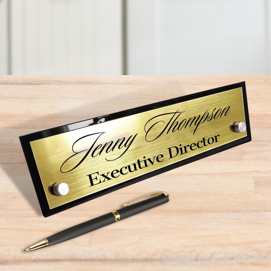 Custom Engraved Standoffs Acrylic Desk Name Plate, Personalised